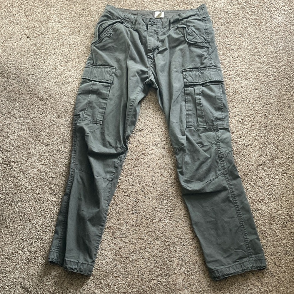 Mens 34 H&M Green Cargo Pants Cotton Rip Stop.